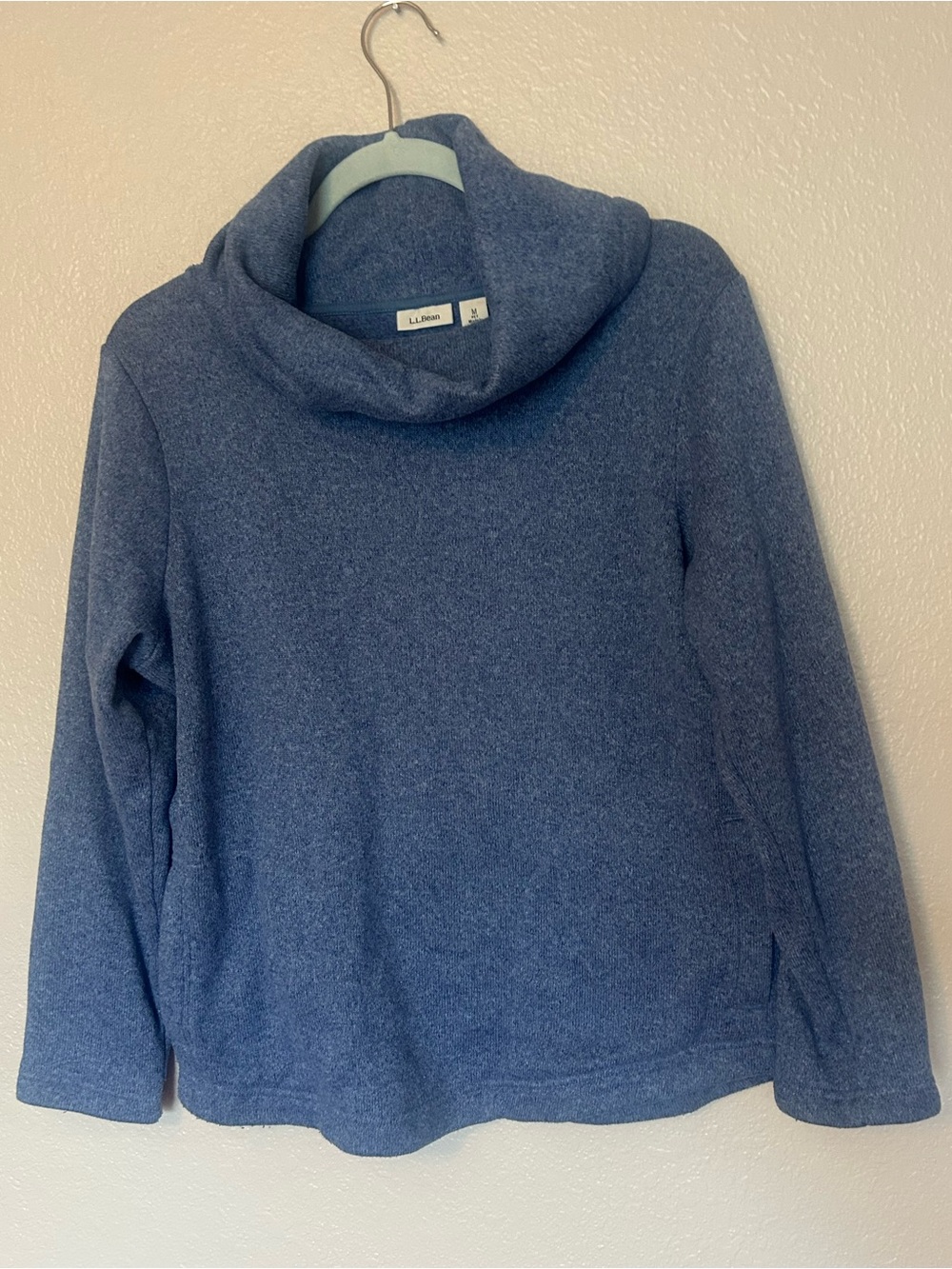 L.L. Bean Blue Heather Fleece Cowl Neck Pullover Sweatshirt Size Medium M Petite